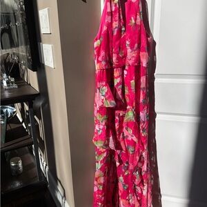 Adrianna Papell Pink Floral Schiffon ruffle Maxi Dress